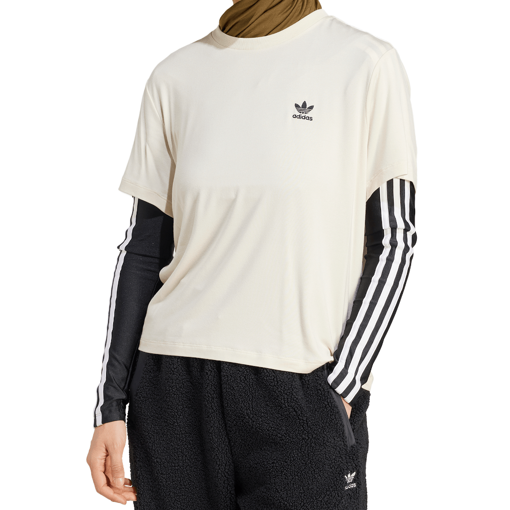 adidas Womens Leopard Trefoil Infill Tee - Wonder White