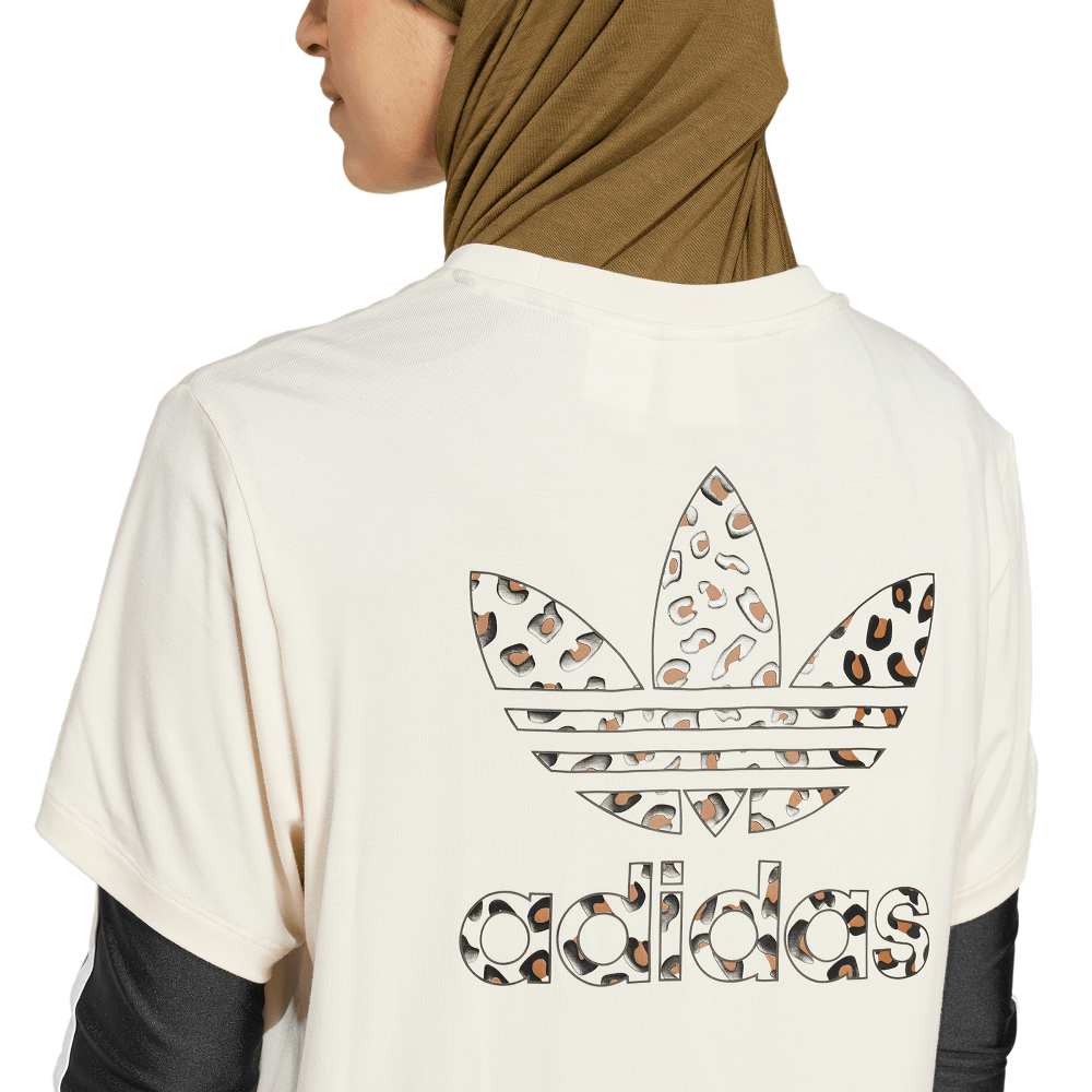 adidas Womens Leopard Trefoil Infill Tee - Wonder White