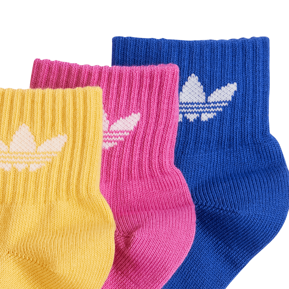 adidas Kids Ankle Sock 3 Pack - Blue / Fuschia / Yellow