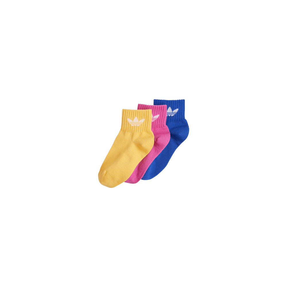 adidas Kids Ankle Sock 3 Pack - Blue / Fuschia / Yellow