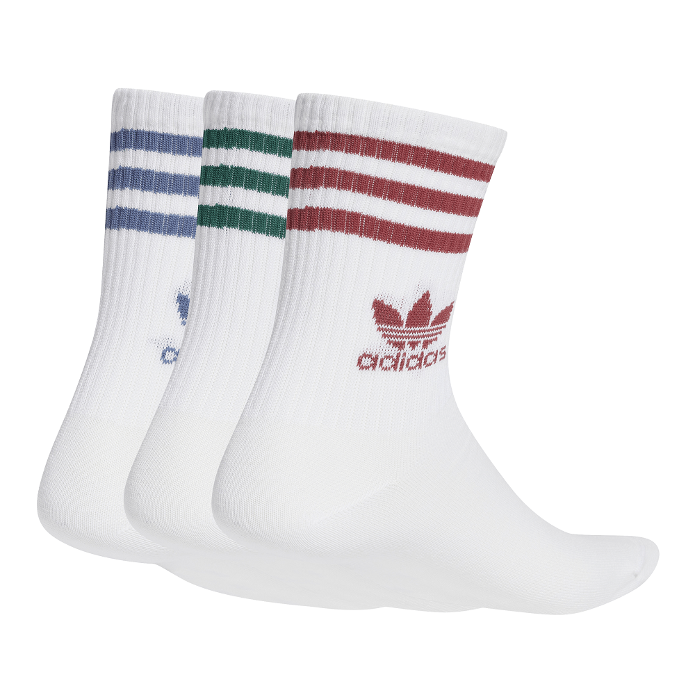 adidas Mid Cut Crew Sock 3 Pack - White / Ruby / Ink / Green