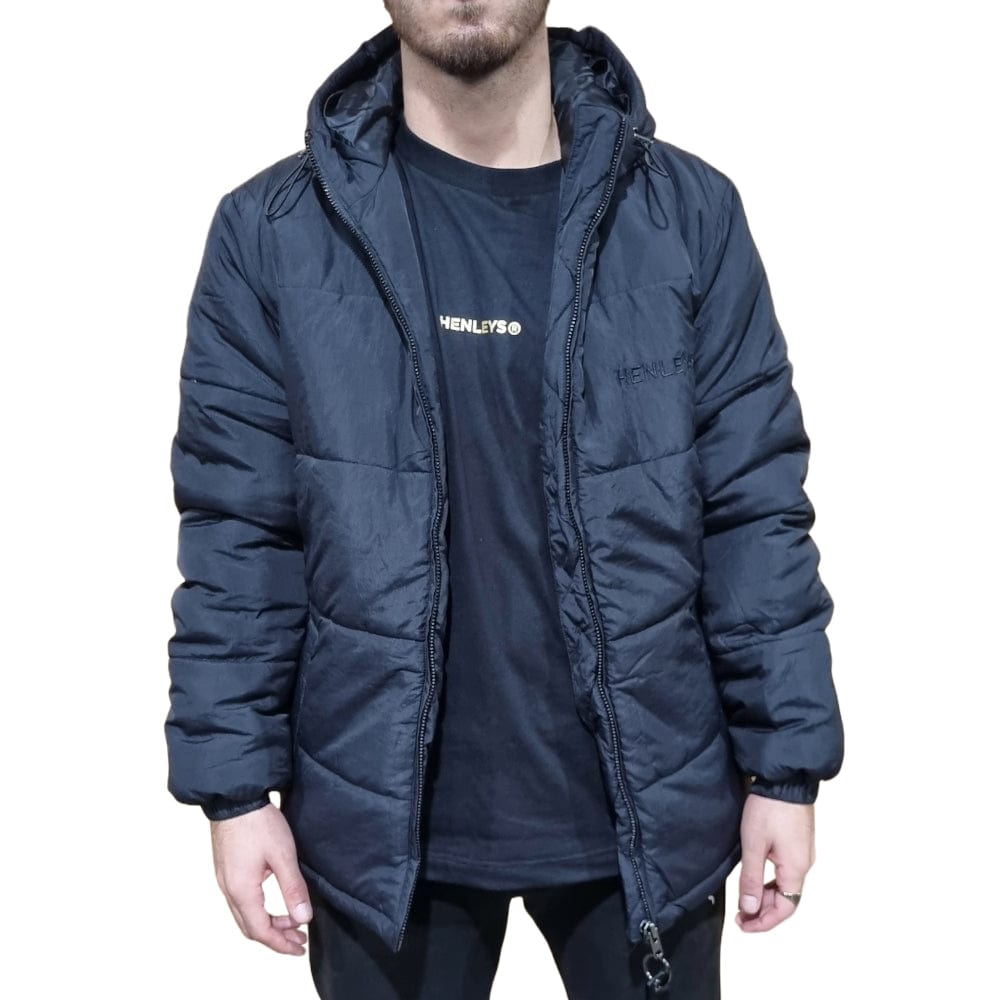 Henleys Classic Logo Hooded Puffer Jacket - Black