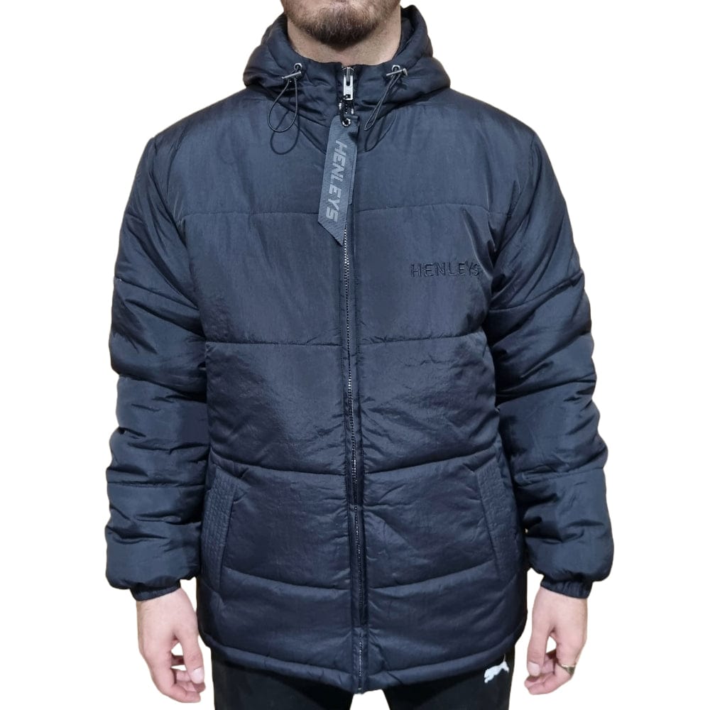 Henleys Classic Logo Hooded Puffer Jacket - Black