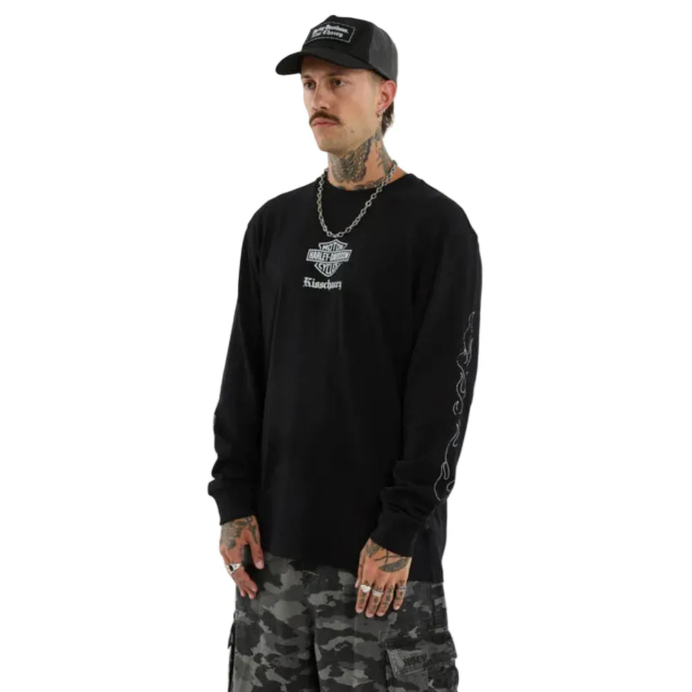 KSCY X Harley Davidson Flames LS Tee - Jet Black