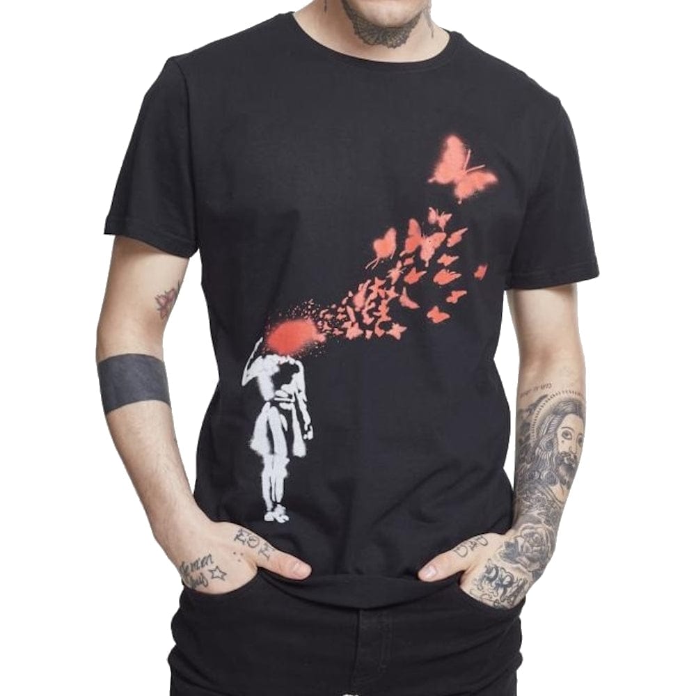 Merchcode Banksy's Graffiti Butterfly Tee - Black