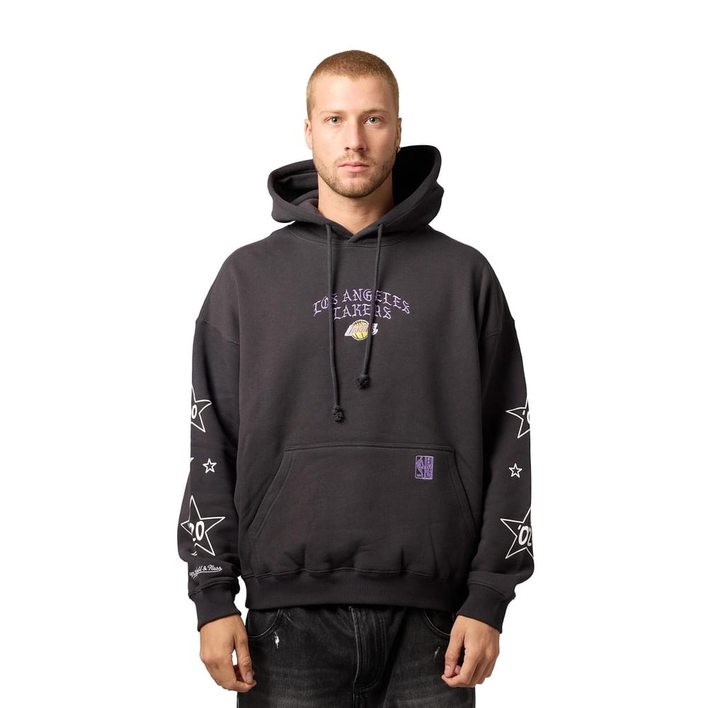 Mitchell & Ness Blackletter Champions BoxFit Hoodie Los Angeles Lakers - Washed Black
