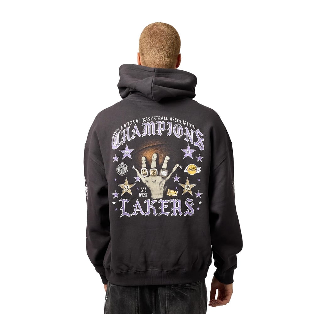 Mitchell & Ness Blackletter Champions BoxFit Hoodie Los Angeles Lakers - Washed Black