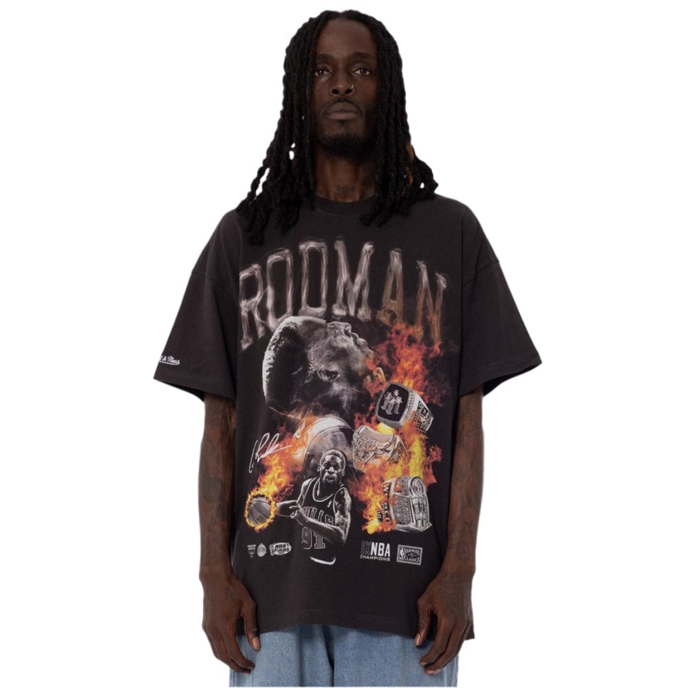 Mitchell & Ness Chicago Bulls Dennis Rodman Flaming Hot Tee - Faded Black