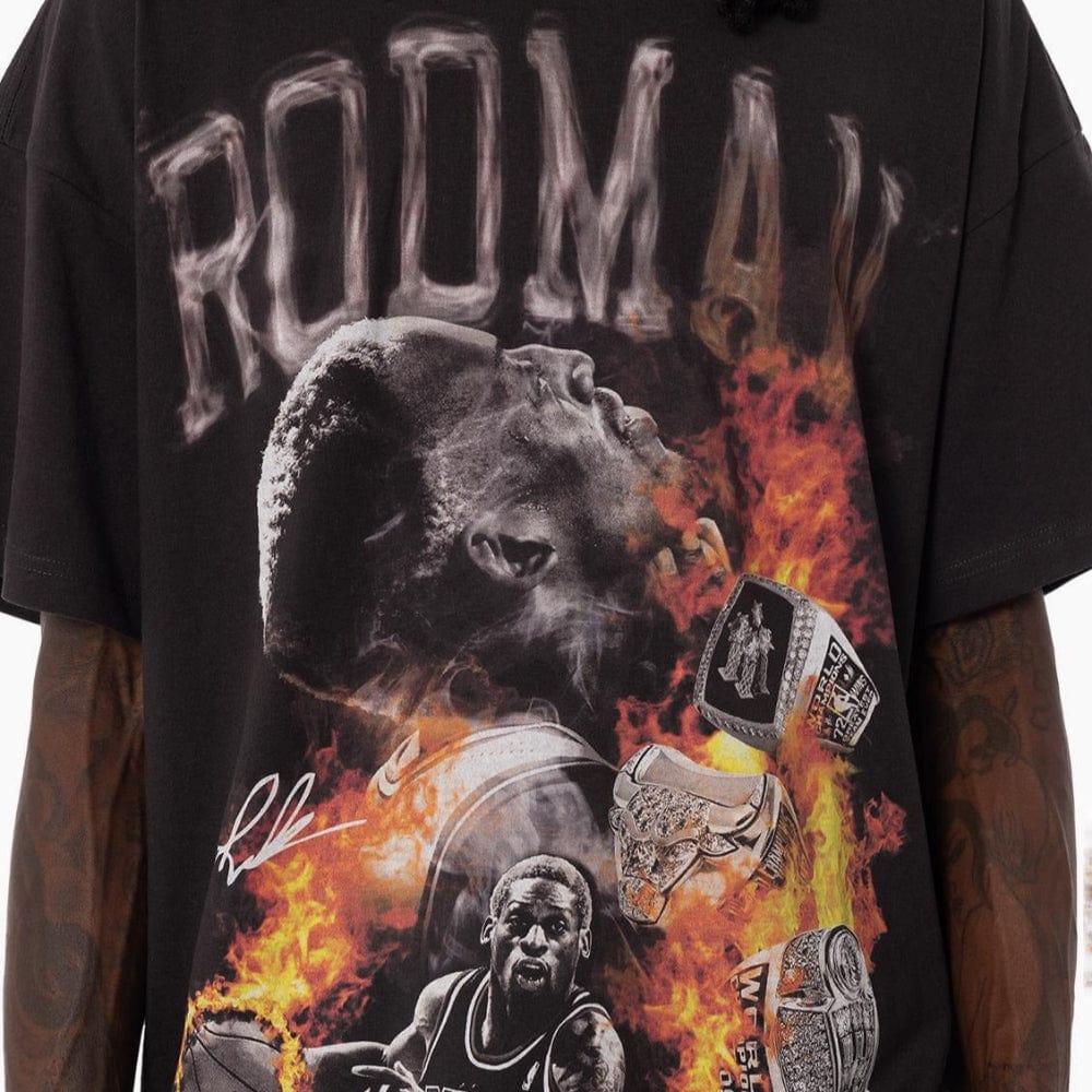 Mitchell & Ness Chicago Bulls Dennis Rodman Flaming Hot Tee - Faded Black