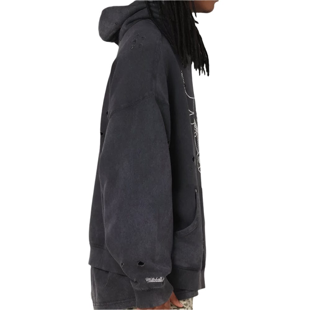 Mitchell & Ness Chicago Bulls Distressed Rhinestone Logo Hoodie - Faded Black