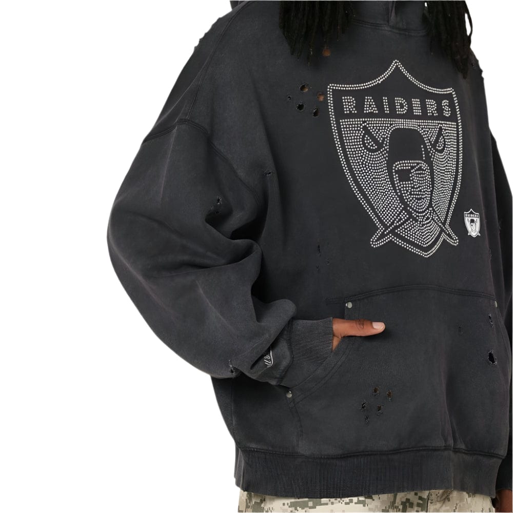 Mitchell & Ness Las Vegas Raiders Distressed Rhinestone Logo Hoodie - Faded Black