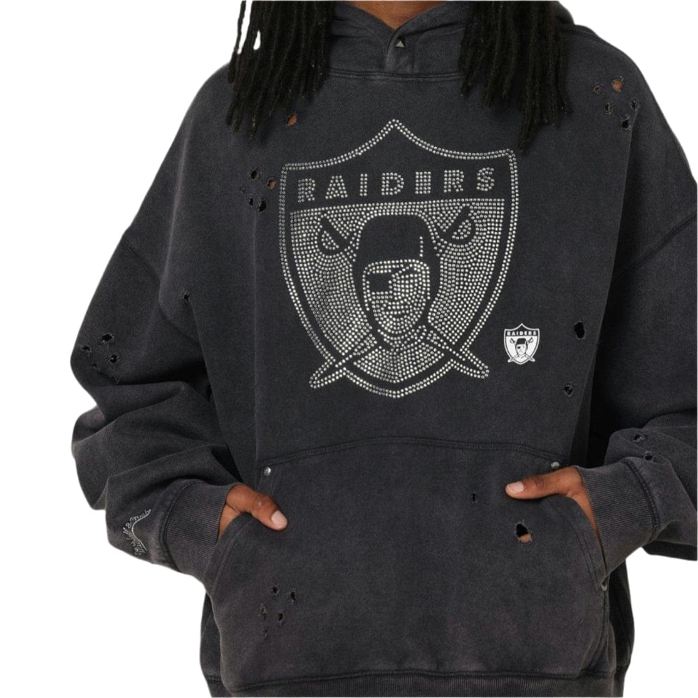 Mitchell & Ness Las Vegas Raiders Distressed Rhinestone Logo Hoodie - Faded Black