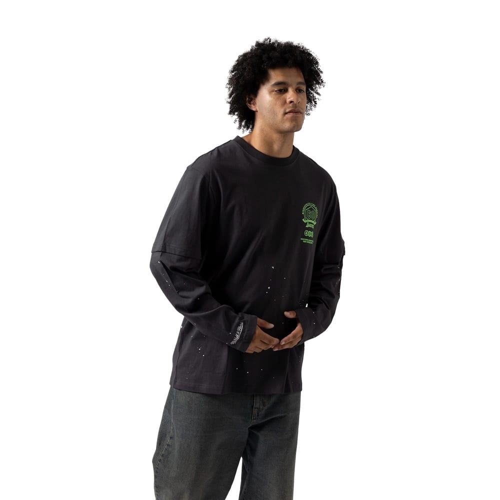 Mitchell & Ness Vintage 48 Mock Layer Tee Los Angeles Lakers - Washed Black
