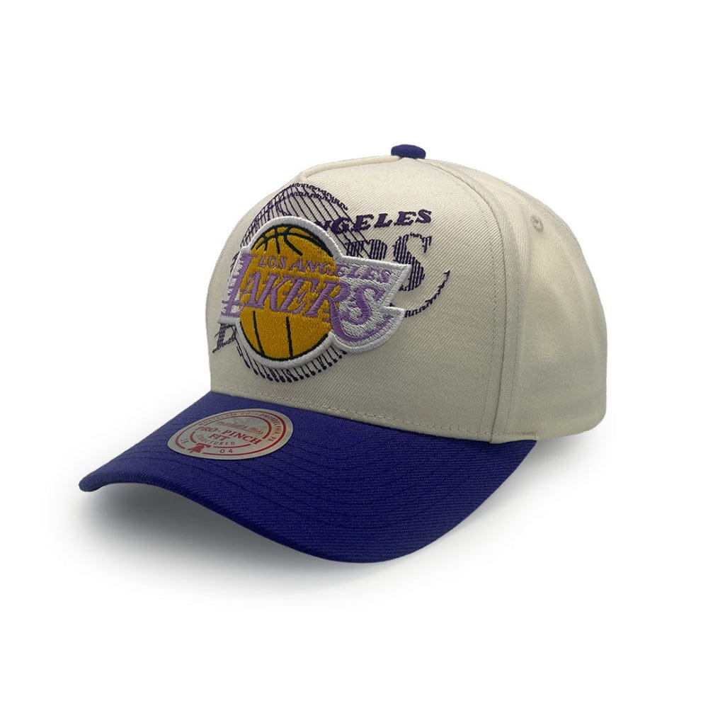 Mitchell & Ness Tilted Pro Pinch Snapback Los Angeles Lakers - White Cream / Purple