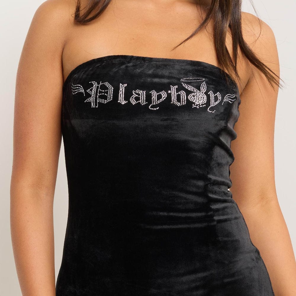 Playboy Womens Bunny Strapless Bandeau Dress - Black