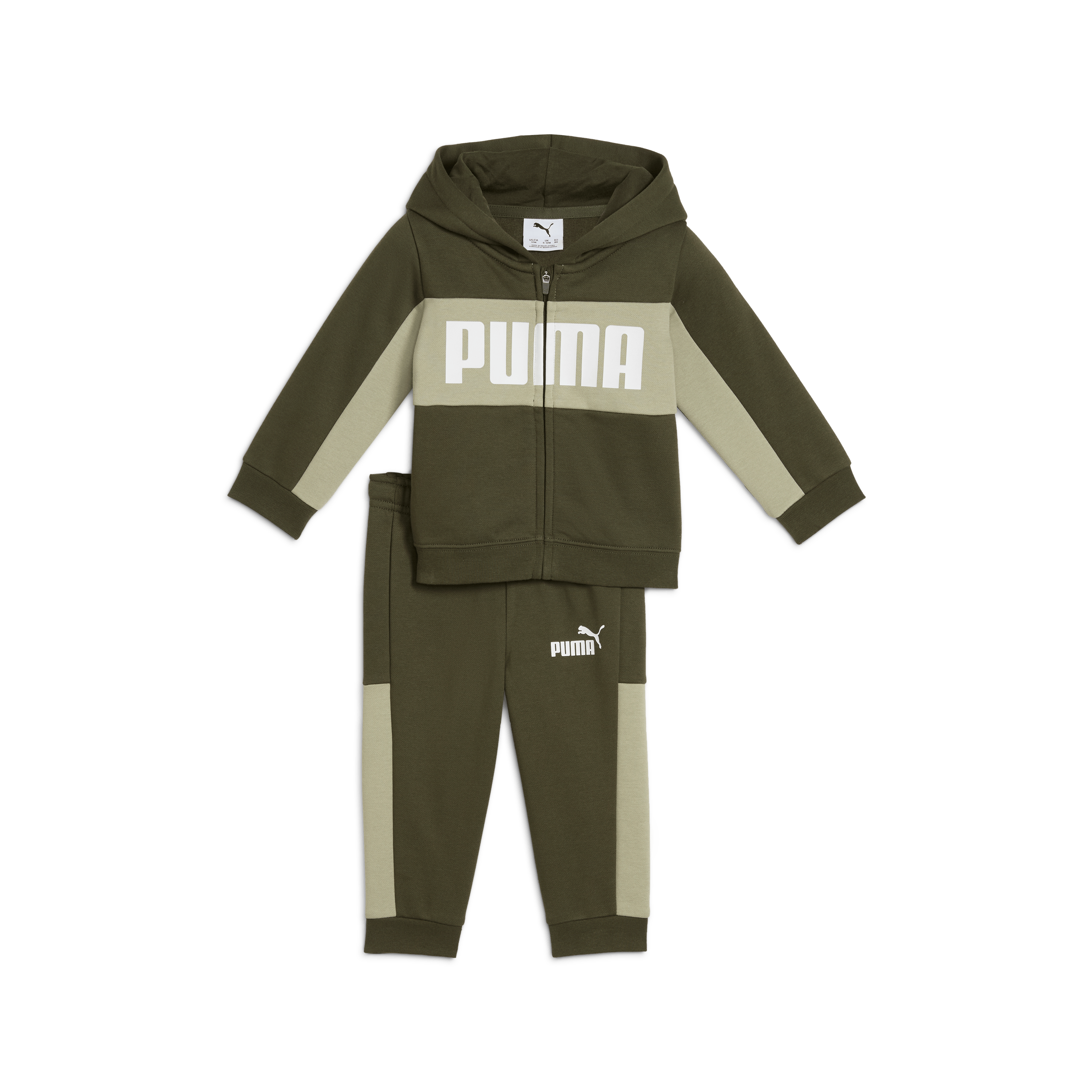 PUMA Infants Minicats Essentials Block Hooded Set - Dark Olive