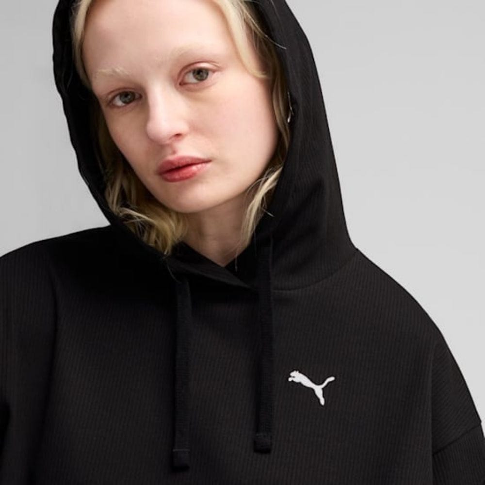 PUMA Womens ESS ELEVATED Comfort Rib Hoodie  - Black