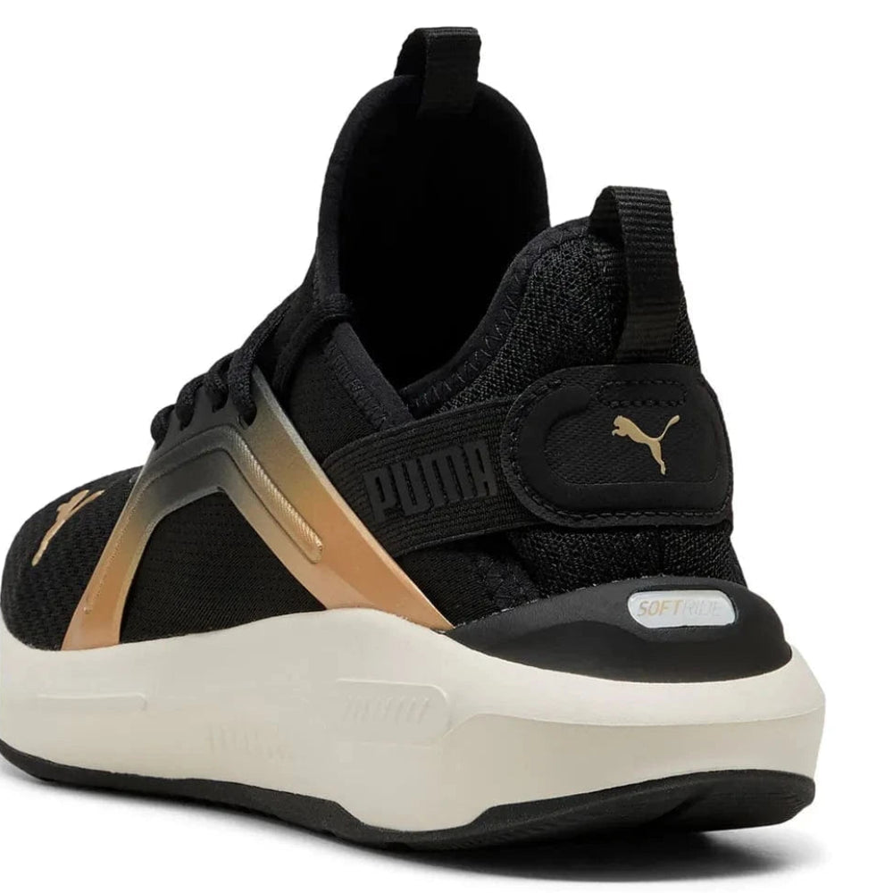 PUMA Women's Softride Enzo 5 Metallic Running Shoes - Black / White / Gold