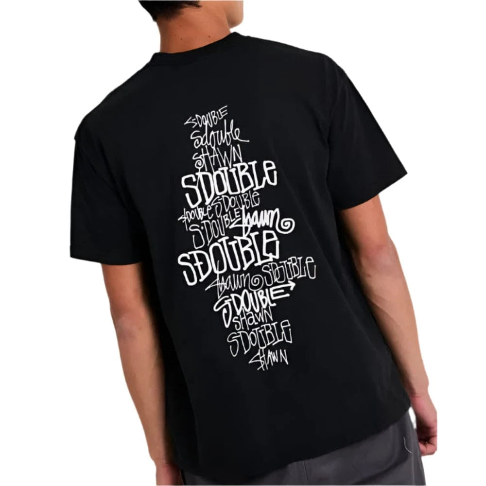 S / DOUBLE Script Stack Tee - Washed Black