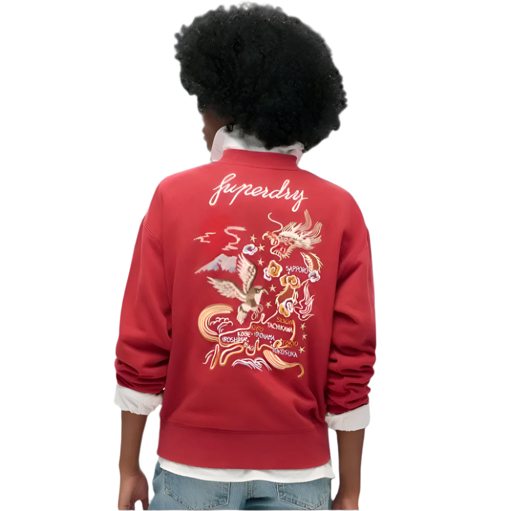 Superdry Womens Suika Embroidered Loose Sweat - Red Dahlia