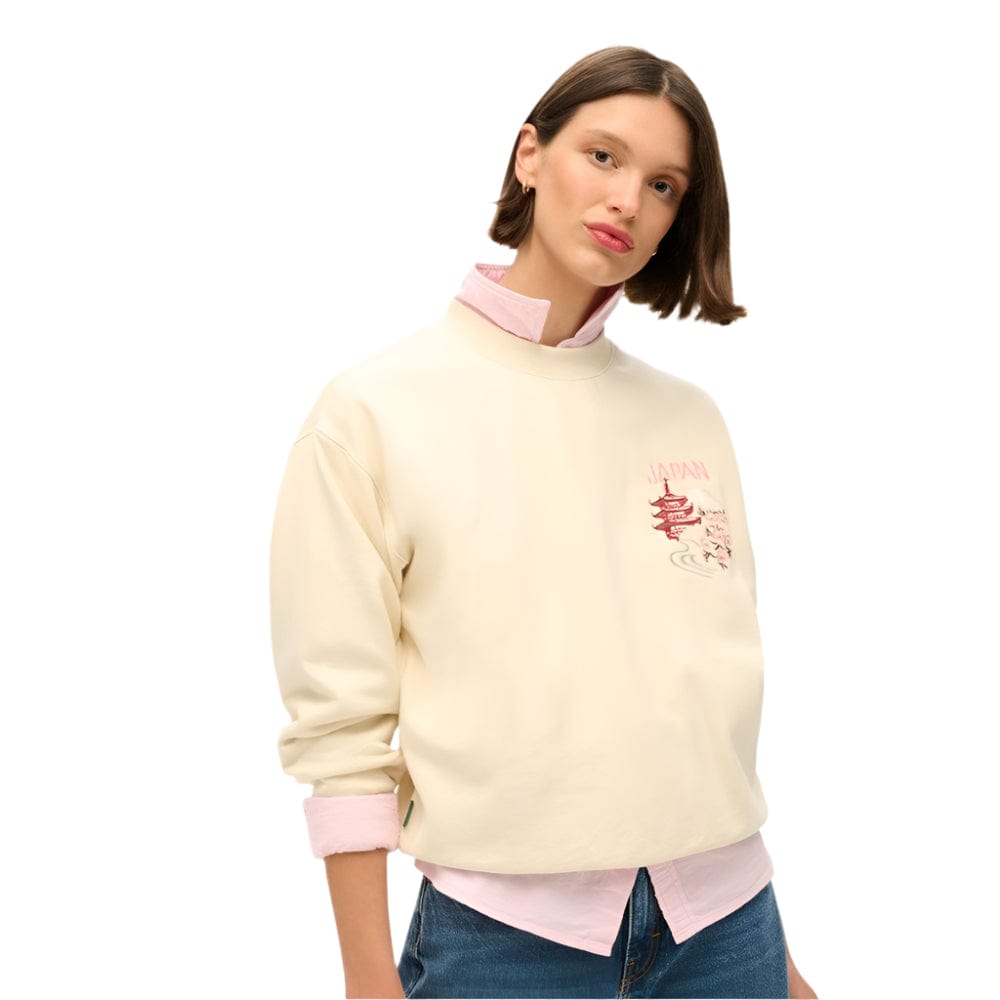 Superdry Womens Suika Embroidered Loose Sweat - Rice White