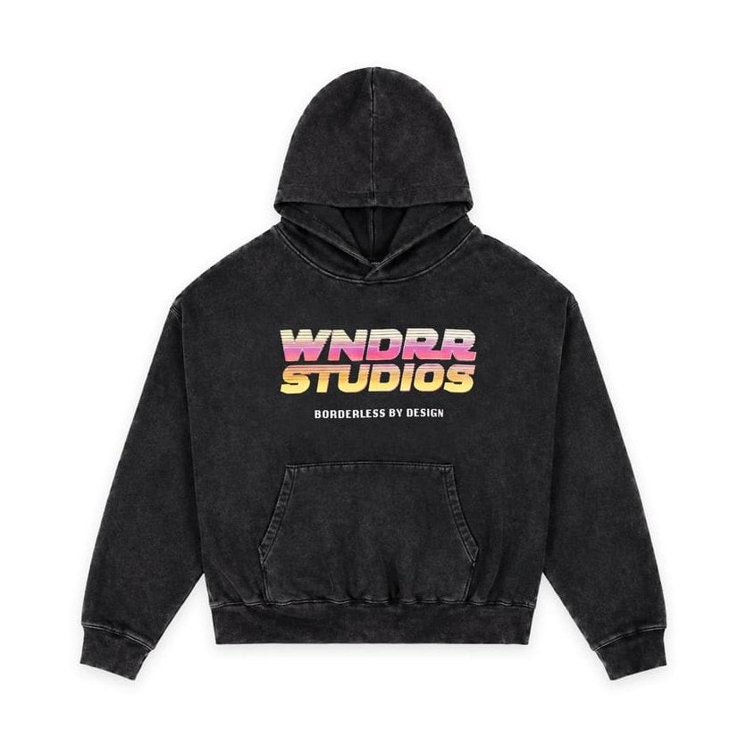 WNDRR Arcade Box Fit Hood Sweat - Washed Black