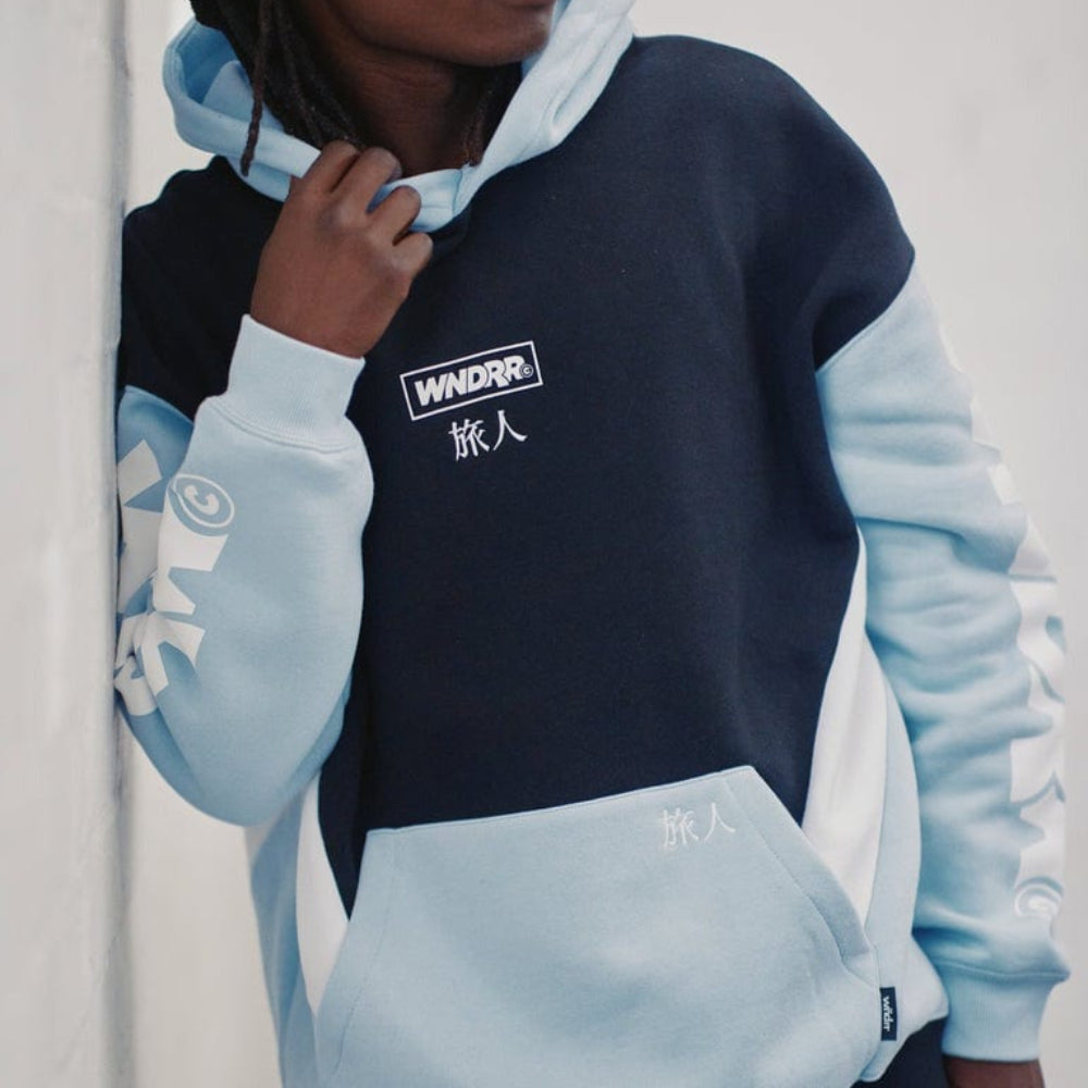 WNDRR Privacy Panel Hood Sweat - Black / Air Blue