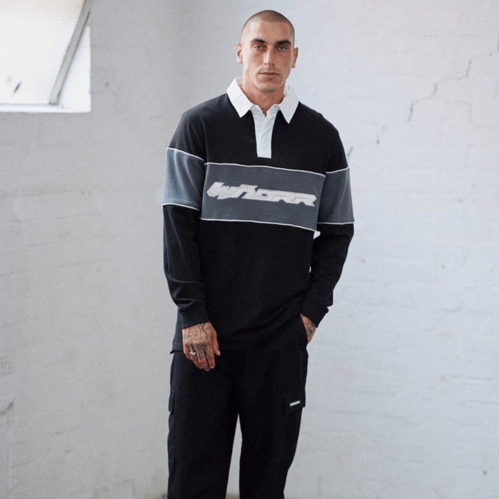 WNDRR Rothman Panel Rugby Top - Black / Grey