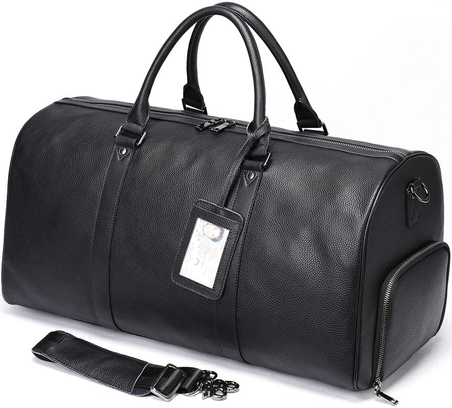 Genuine Leather Deluxe Duffle Bag 6020 - Black