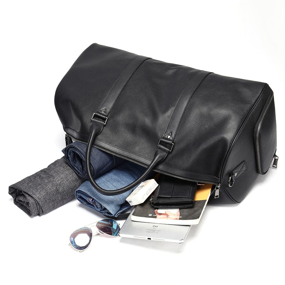 Genuine Leather Deluxe Duffle Bag 6020 - Black