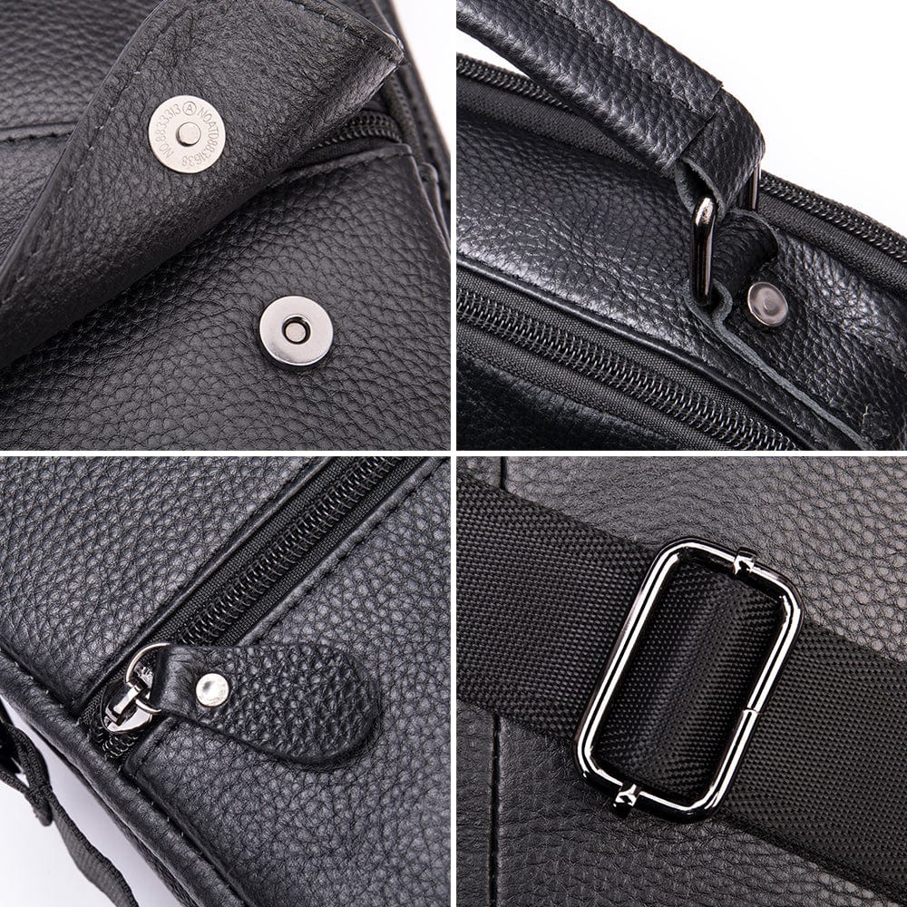 Genuine Leather Deluxe Large Side Bag 601 - Black