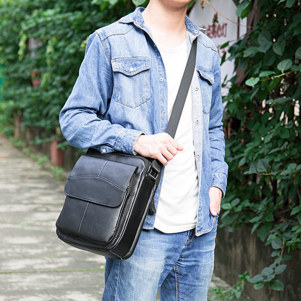 Genuine Leather Deluxe Large Side Bag 601 - Black